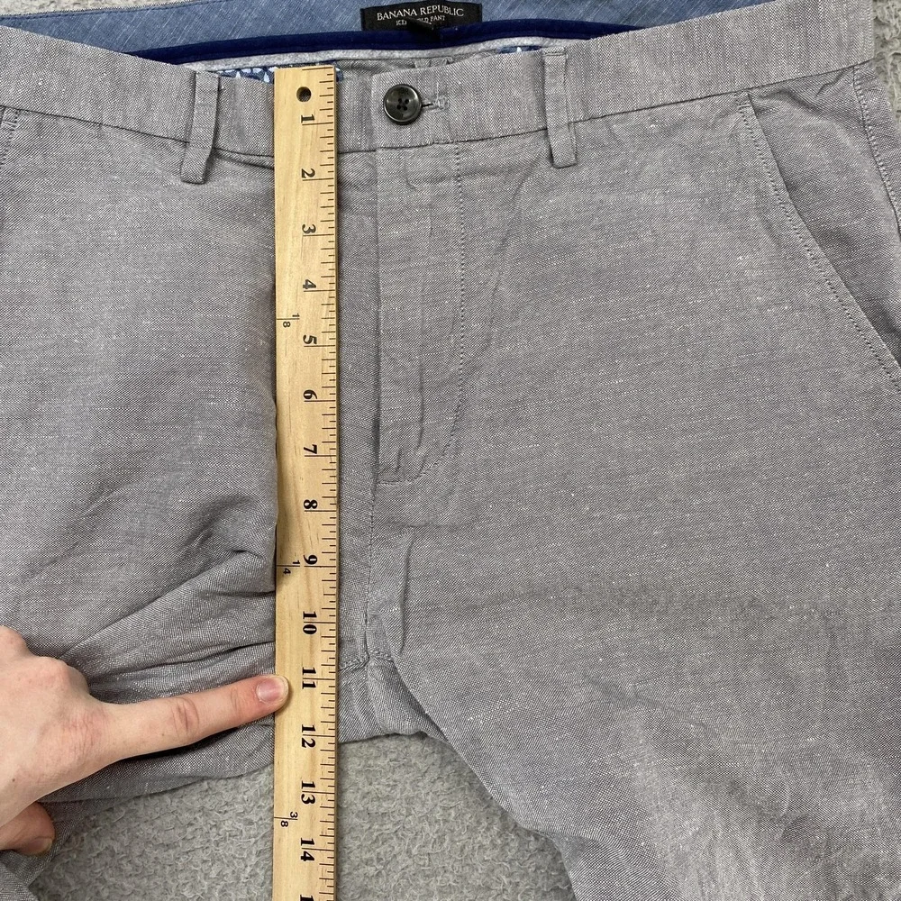 Banana Republic Kentfield Pants Mens 33x30 Linen Cotton Gray Taper Chino Summer‎